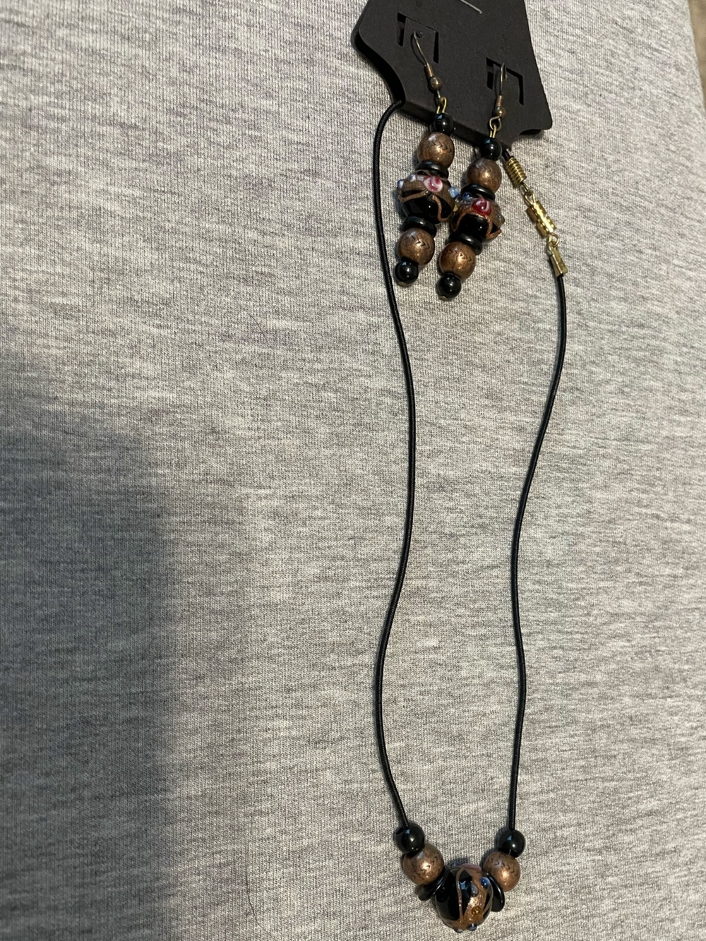Black and Copper Beaded Women's Necklace with Matching Earrings